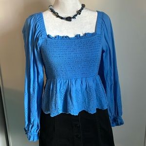 American Eagle Outfitters Blue Smocked Blouse